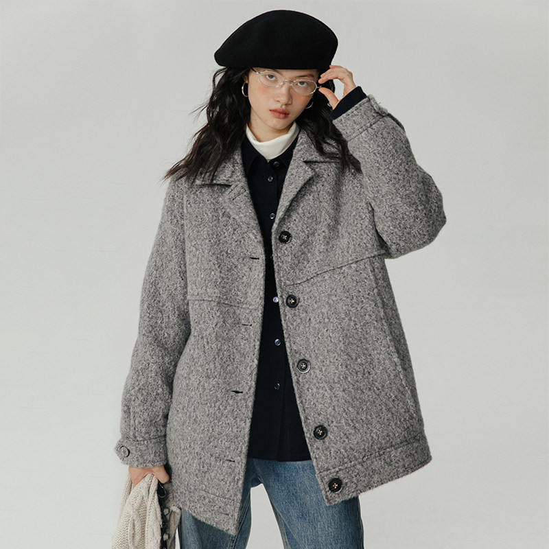 omont蛋挞家 仿羊羔毛绗棉棉服女秋冬2023新款oversize夹棉厚外套
