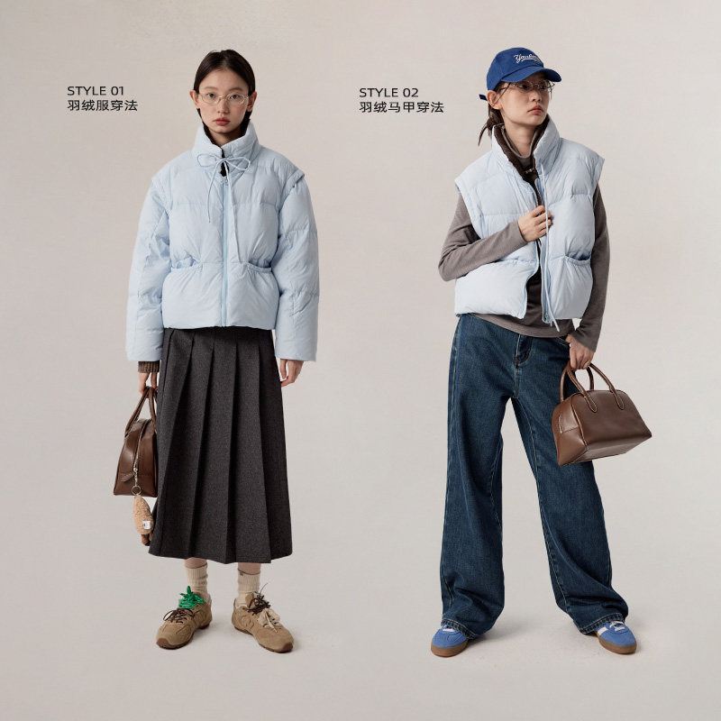 omont蛋挞家 90白鸭绒三格保暖厚羽绒服冬季两穿羽绒马甲外套