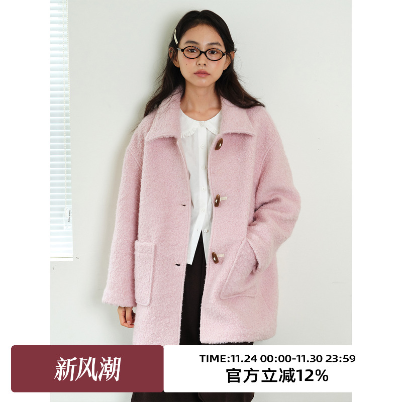 复古圈圈毛中长款毛呢外套