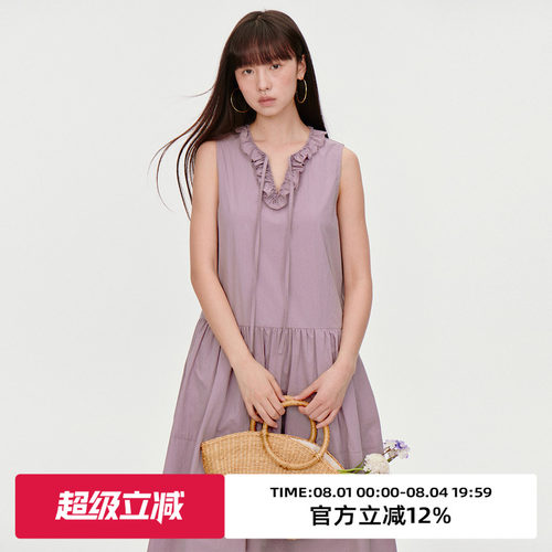 木耳边设计/宽松版型/无袖连衣裙