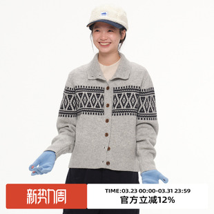 omont蛋挞家100%绵羊毛费尔岛立领针织开衫 复古慵懒毛衣 2025冬季
