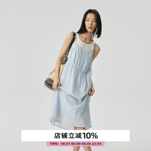 宽松显瘦背心裙子 omont蛋挞家 假两件撞色无袖 连衣裙夏季 新款