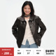 20点新品 9折 omont蛋挞复古环保PU皮木耳边下摆皮衣外套