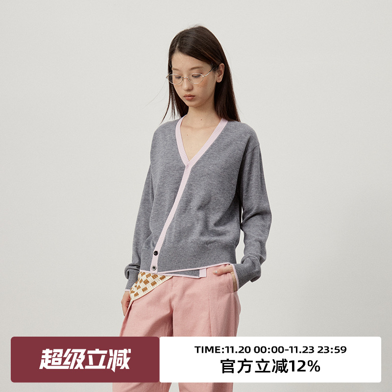 omont蛋挞家羊毛混纺针织开衫