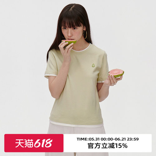 领口袖口撞色/假两件短袖T恤