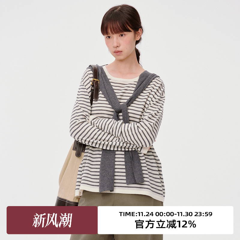 可脱卸披肩/撞色设计/宽松针织衫