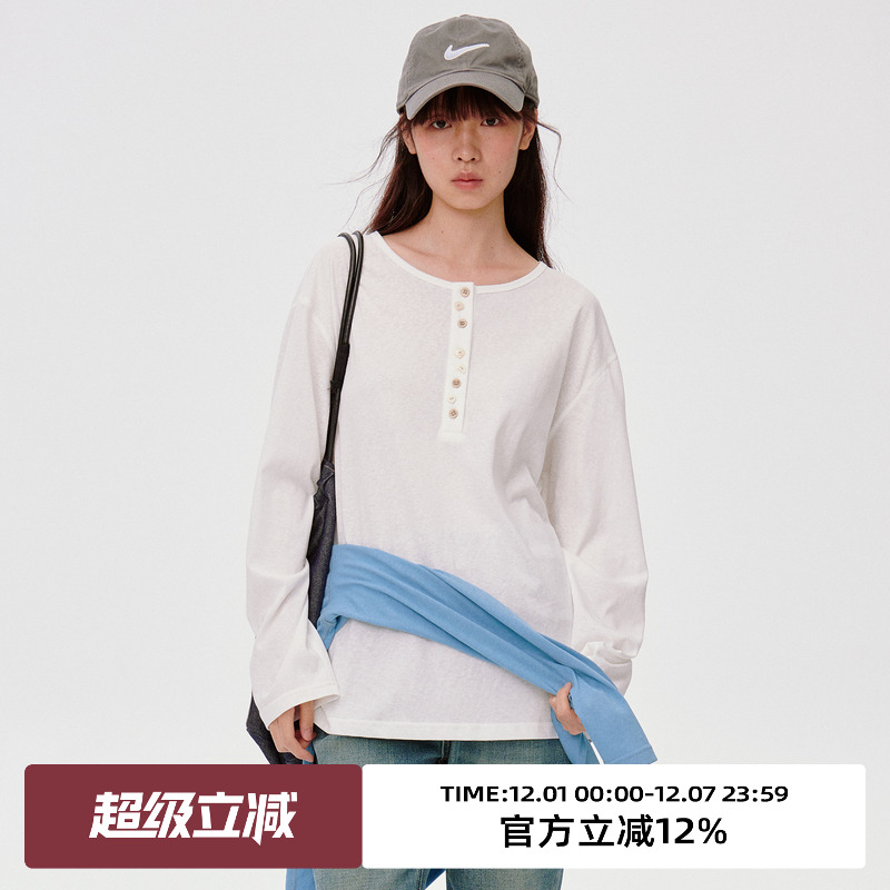 亨利领/宽松慵懒长袖T恤