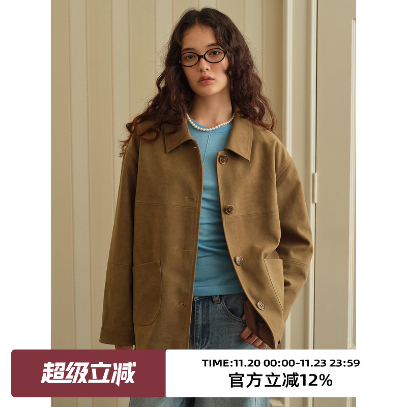 复古麂皮绒宽松夹克外套