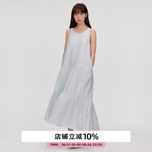 背心连衣裙2025夏季 omont蛋挞家气质通勤无袖 圆领设计感中长裙子