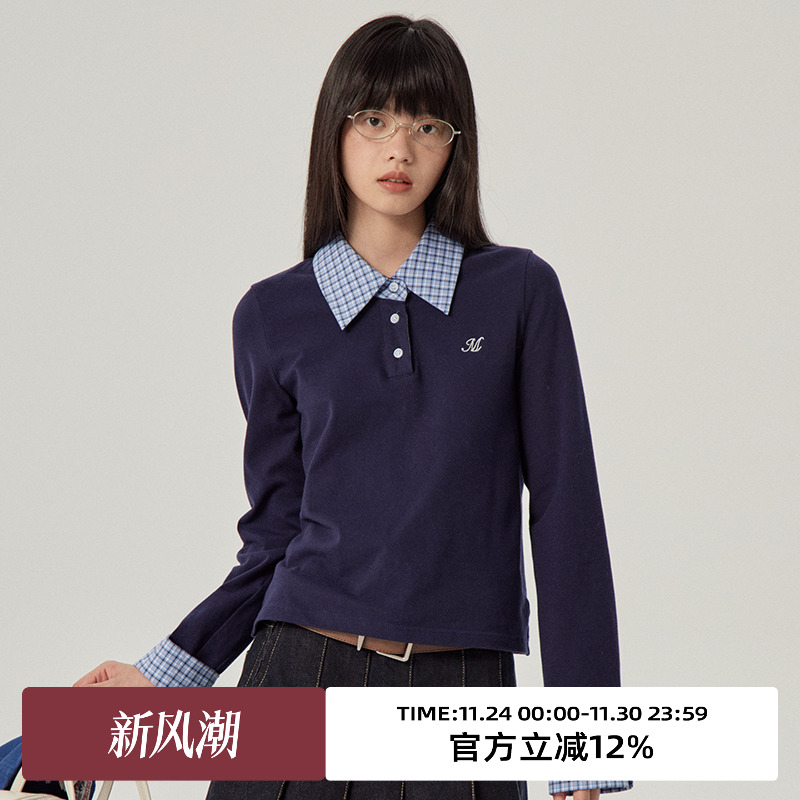 omont蛋挞家长袖复古撞色领