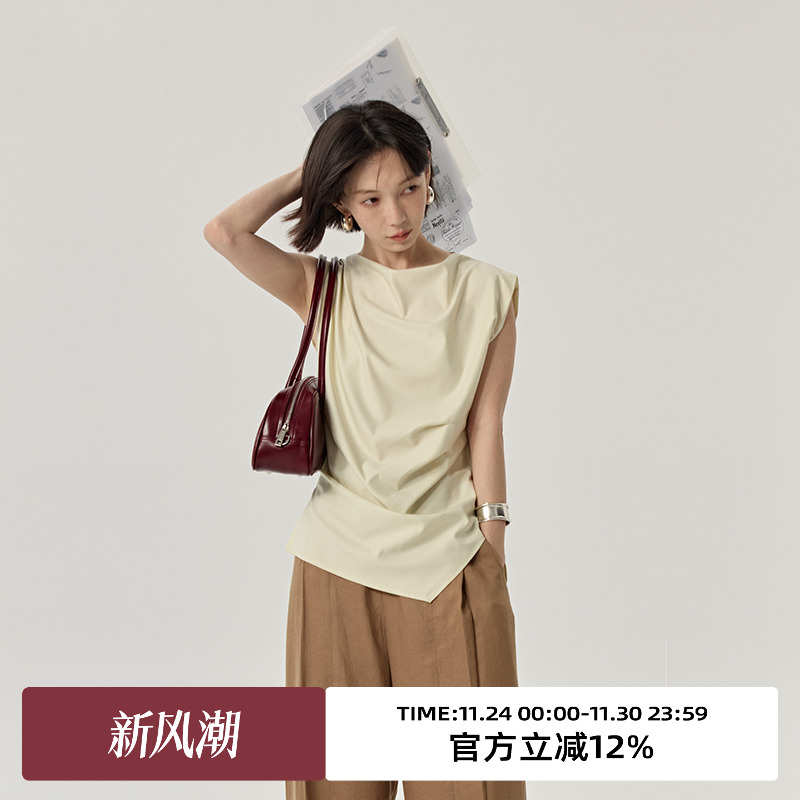 omont蛋挞家修身无袖荡领极简