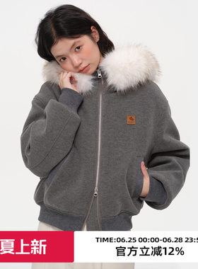 复古连帽宽松休闲棉服外套