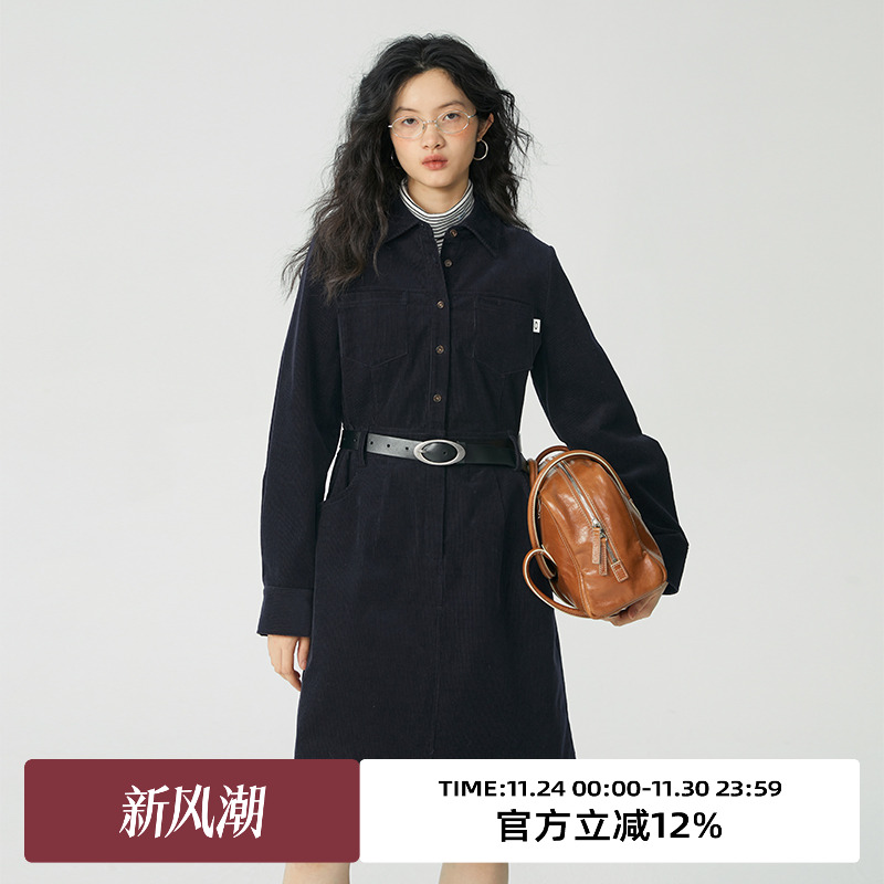 omont灯芯绒中长款连衣裙