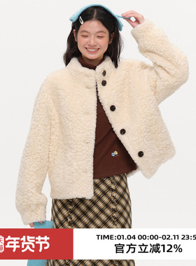 omont蛋挞家复古立领短款环保皮草2025冬宽松厚实小个子毛毛外套