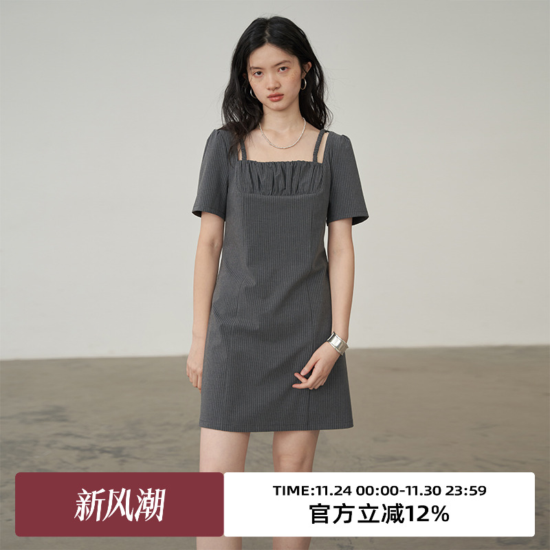 omont复古直筒裙棉直筒修身短裙