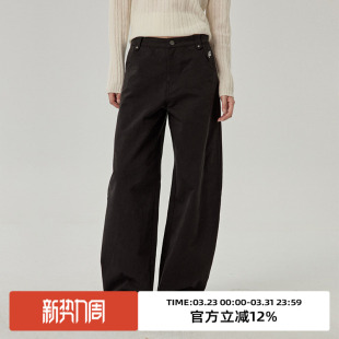 长裤 omont蛋挞家 高腰显瘦阔腿香蕉裤 子春秋季 复古纯棉宽松休闲裤