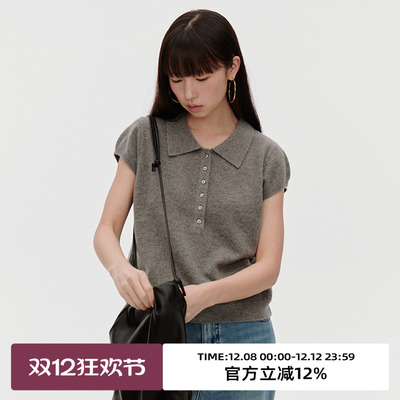小飞袖/polo领/全羊毛针织衫