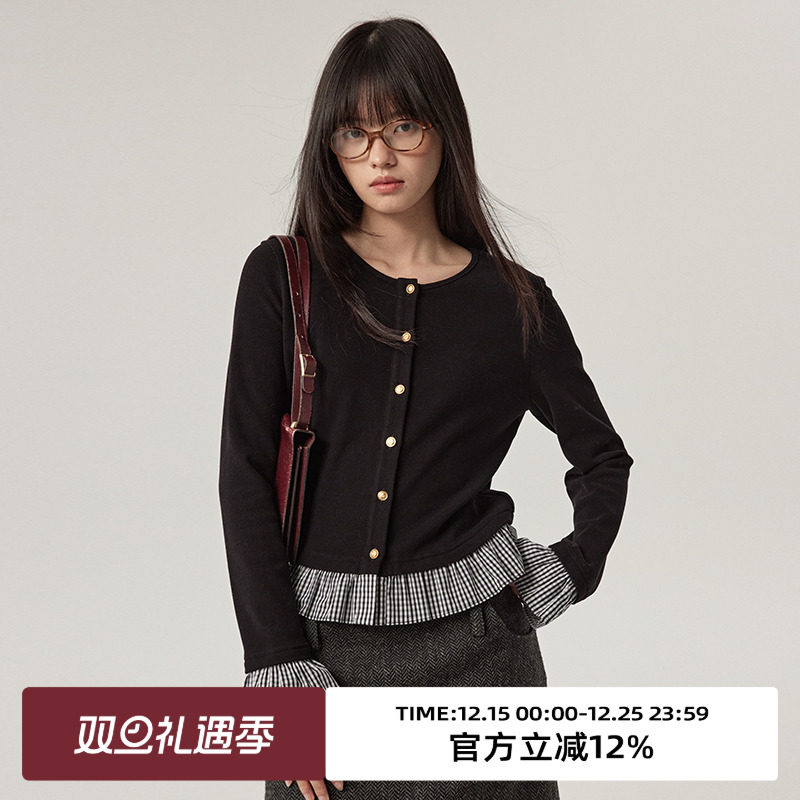 omont蛋挞家长袖荷叶边