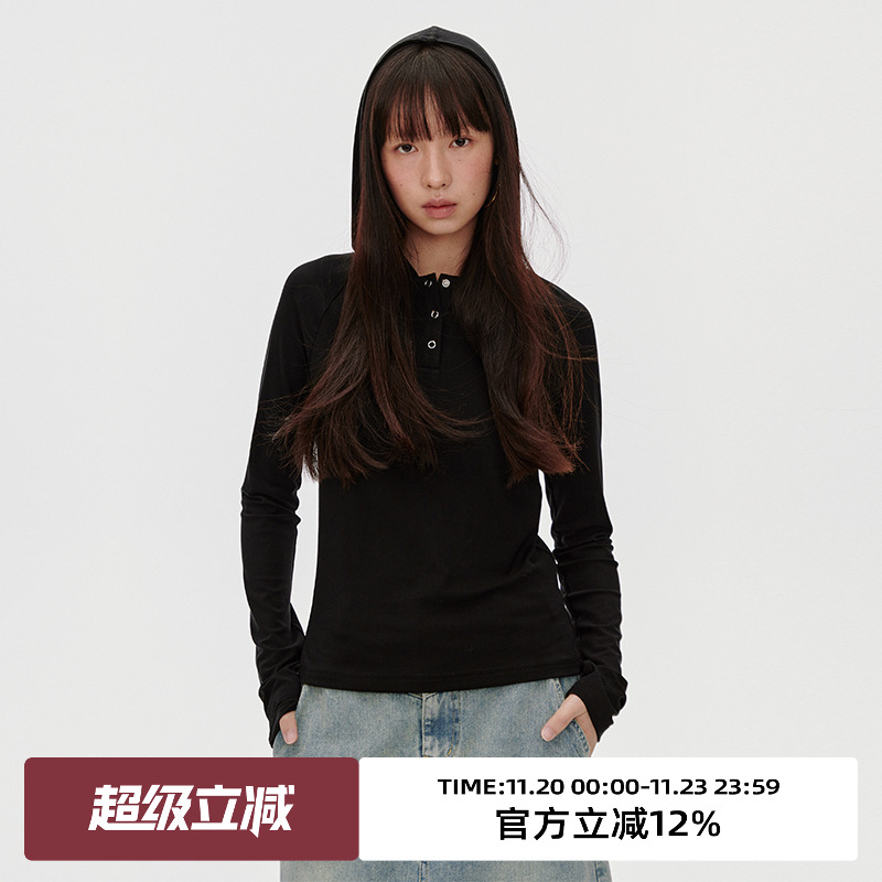 连帽/亨利领修身长袖T恤