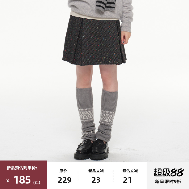 复古毛呢百褶半身裙短裙