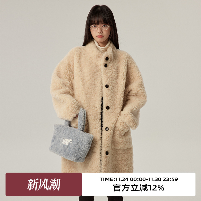 100%羊毛皮毛一体/宽松版型/立领