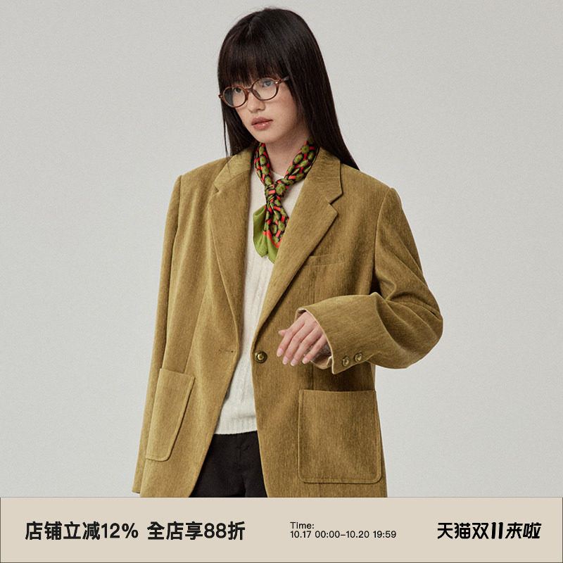 omont蛋挞家 复古高级感拼接设计西装外套春秋中古感宽松休闲西服