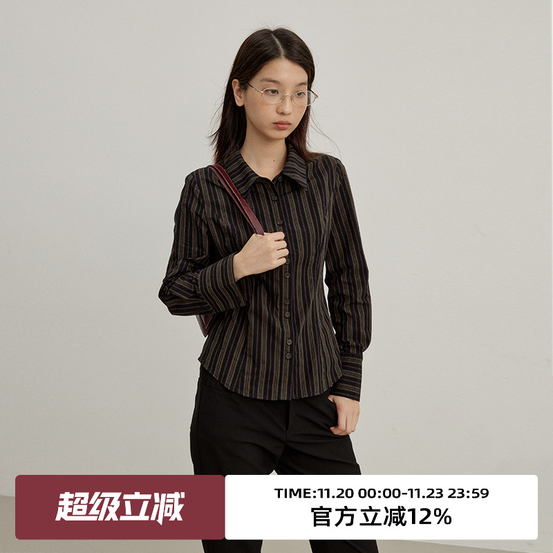 omont蛋挞家修身收腰长袖衬衫