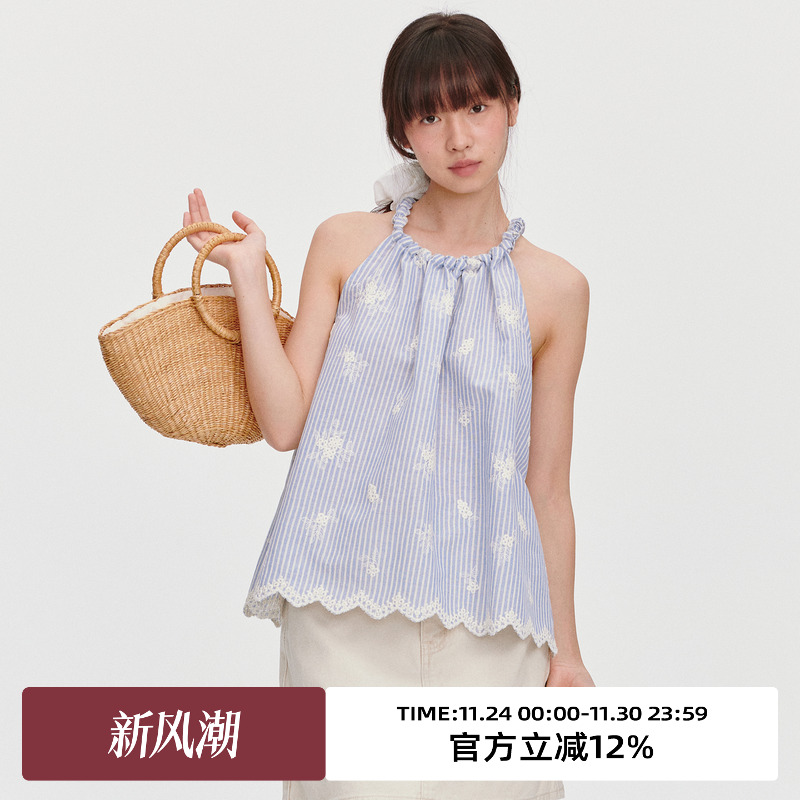 编织领口//小A廓形/挂脖背心上衣