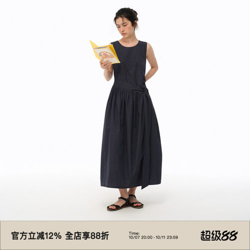 简约圆领收腰显瘦无袖背心连衣裙
