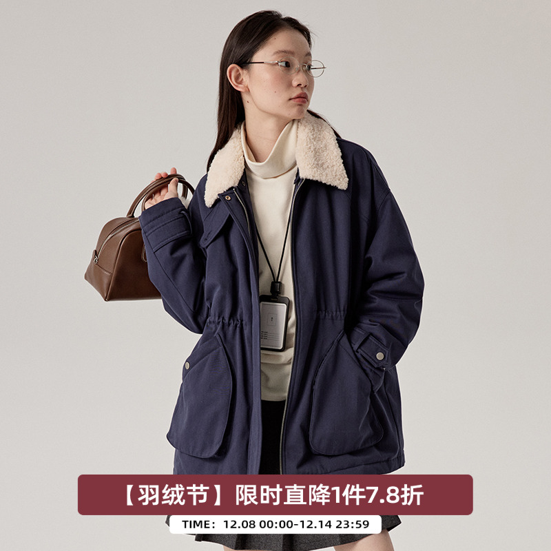 omont蛋挞家派克服羊羔毛撞色领