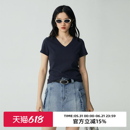 omont短袖v领薄款修身T恤