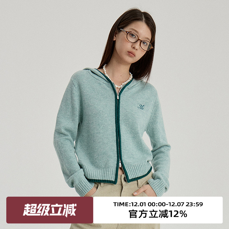 omont蛋挞家羊毛混纺连帽针织衫