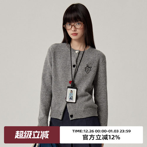 omont蛋挞家单排扣圆领针织开衫