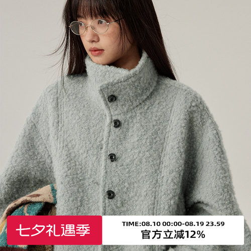 omont蛋挞家圈圈纱中长毛呢外套