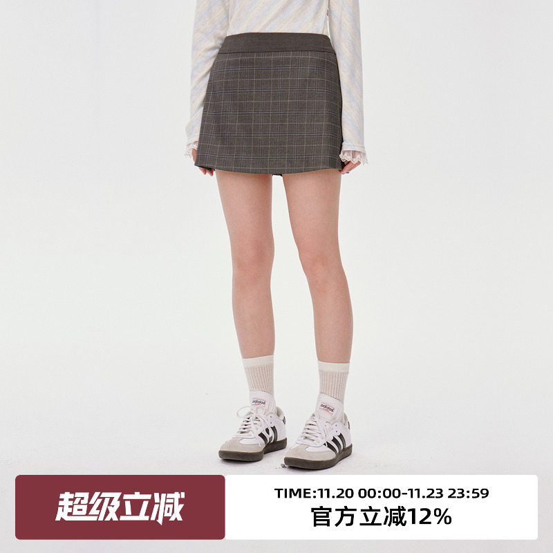 珠管绣/格纹/假两件半身裙短裙