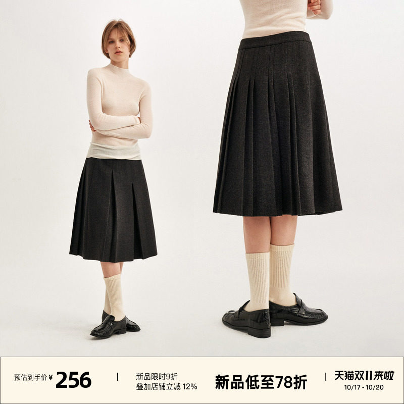 omont蛋挞知识分子通勤正反两穿百褶裙2026冬季学院感高腰半身裙