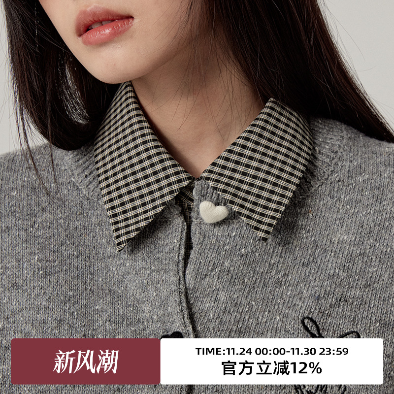 omont蛋挞家复古休闲假领子