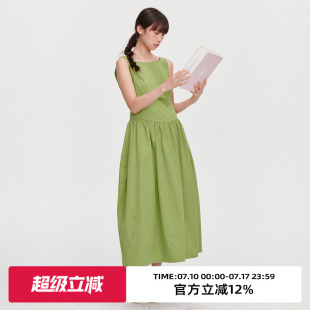 omont蛋挞家复古圆领设计感花苞背心裙夏季收腰显瘦无袖连衣裙子