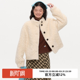 omont蛋挞家复古立领短款 环保皮草2025冬宽松厚实小个子毛毛外套