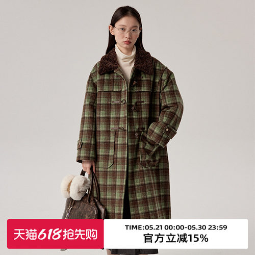 omont蛋挞家复古格子毛呢外套