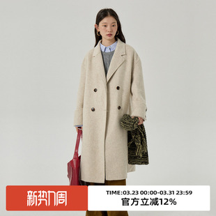 毛呢外套 宽松中长款 omont蛋挞家 复古羊毛双面呢大衣女冬新款