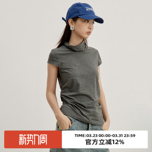 显瘦外穿打底上衣 T恤春通勤修身 omont蛋挞家 复古百搭半高领短袖