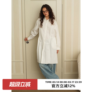 omont蛋挞家复古设计感宽松衬衫裙子2025秋季慵懒叠穿长袖连衣裙