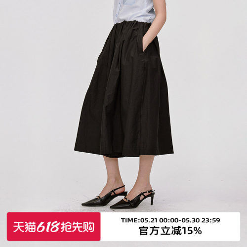 时髦褶皱腰/宽松阔腿裙裤