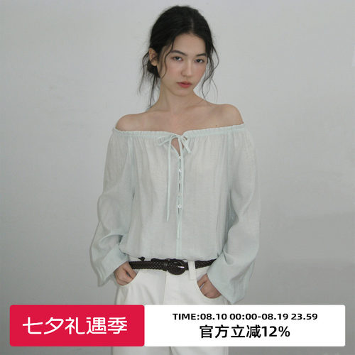 复古系带圆领长袖物理防晒衬衫