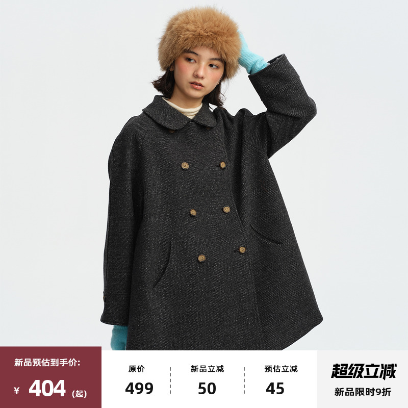 复古娃娃领毛呢外套大衣