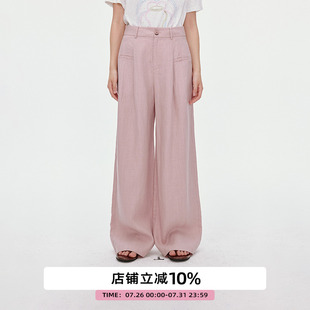 omont蛋挞家复古亚麻混纺休闲裤 子2025夏季 高腰阔腿慵懒风直筒裤