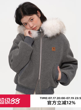 复古连帽宽松休闲棉服外套