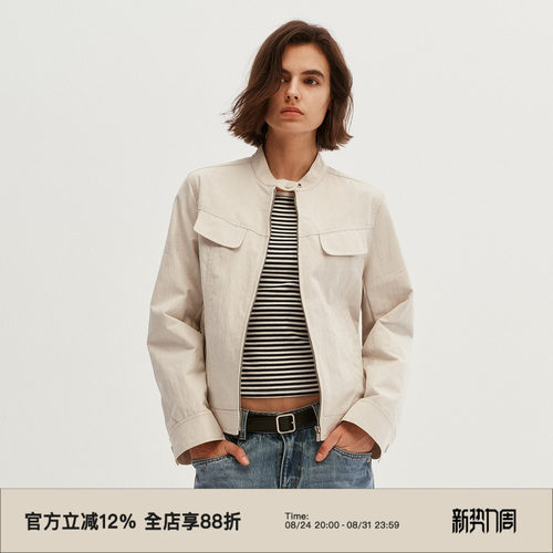 复古立领正肩修身款显瘦夹克外套