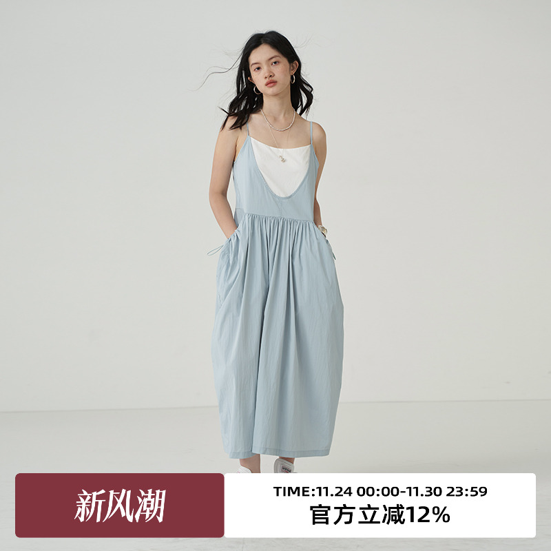 omont机能抽绳吊带连衣裙